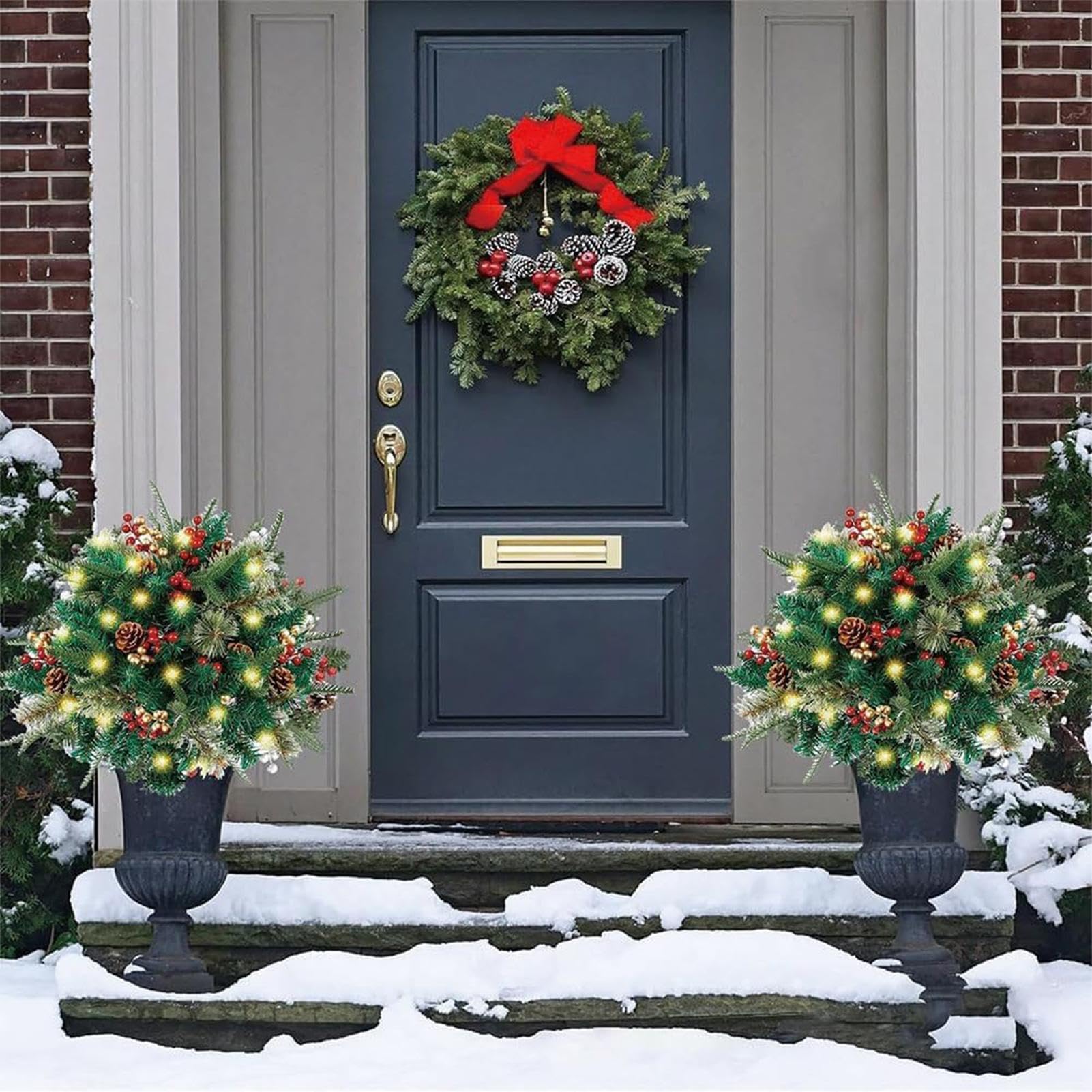 Relleno de maceta de Navidad para exteriores, con luz LED, 8 modos, función de temporizador, arbusto, decoración de macetas de Navidad al aire libre, fiesta de vacaciones, porche, patio, jardín