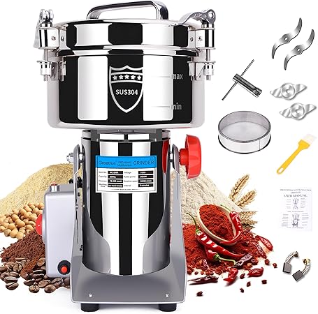 2000g Electric Grain Mill Grinder, 304 Stainless Steel Flour Mill,