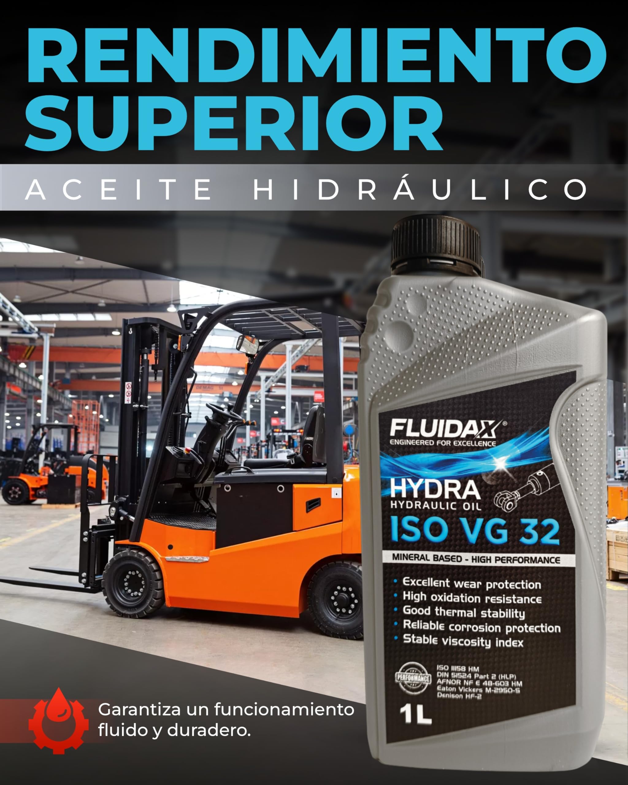 Aceite hidráulico ISO VG 32 HLP 1 litro lubricante mineral antidesgaste DIN 51524