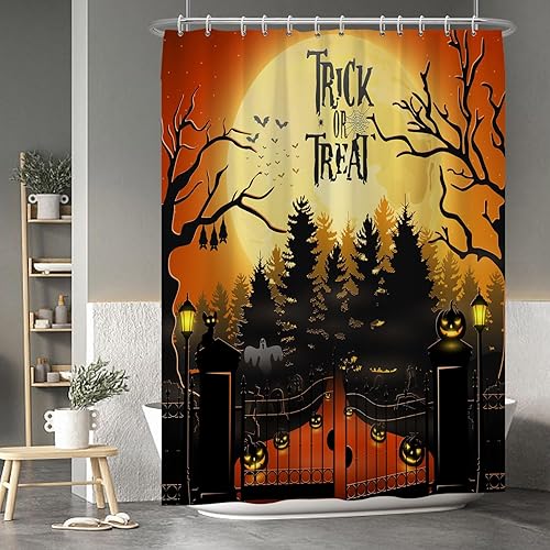 Miniatura 125 de Baocicco Juego de cortinas de ducha de fantasmas de Halloween, encantadores fantasmas de dibujos animados, divertidos trucos o tratos, cortinas de
