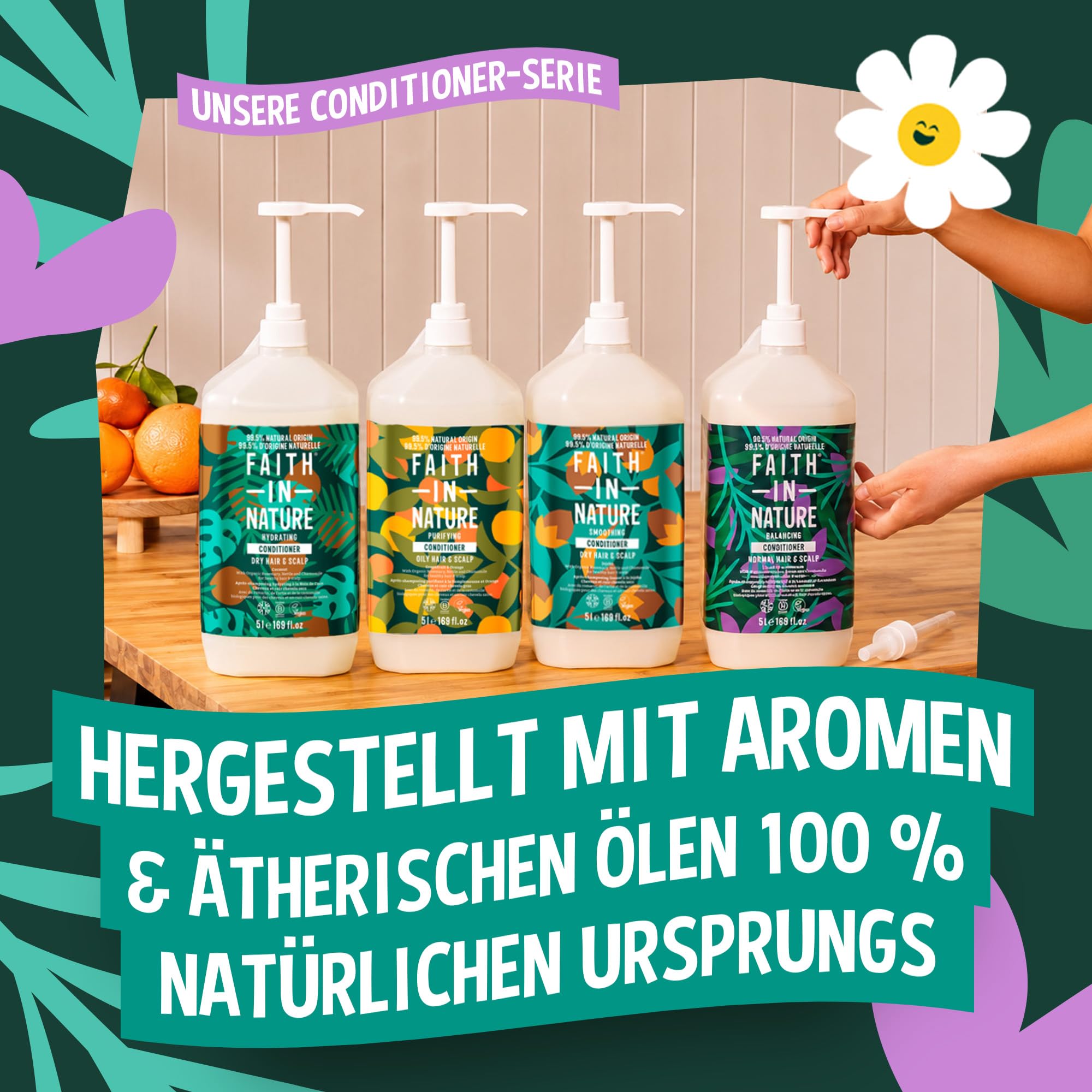 Faith In Nature Natürliches Lavendel & Geranie Conditioner, Ausgleichend für normales Haar & normale Kopfhaut, Vegan und tierversuchsfrei, Ohne SLS, Silikone oder Parabene, 5 L Nachfüllpack
