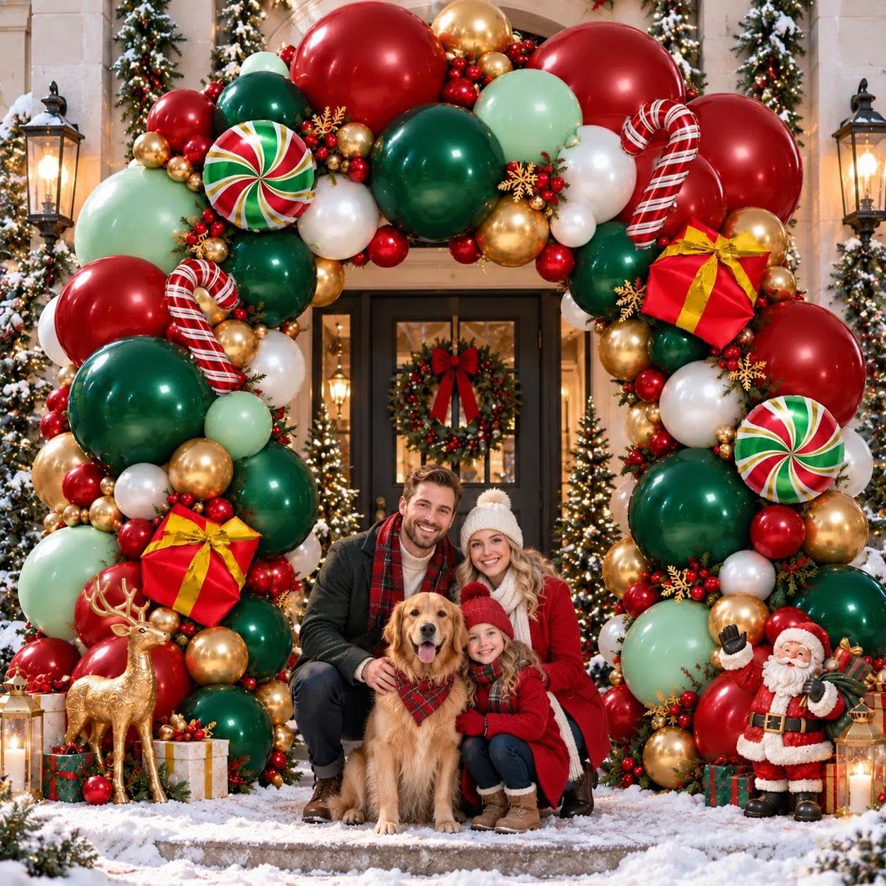 Kit de arco de globos de Navidad, rojo, doble relleno, verde oscuro, rojo, esmeralda, verde, burdeos, guirnalda de globos de oro blanco y perla, kit de arco para decoración de fiesta de cumpleaños y