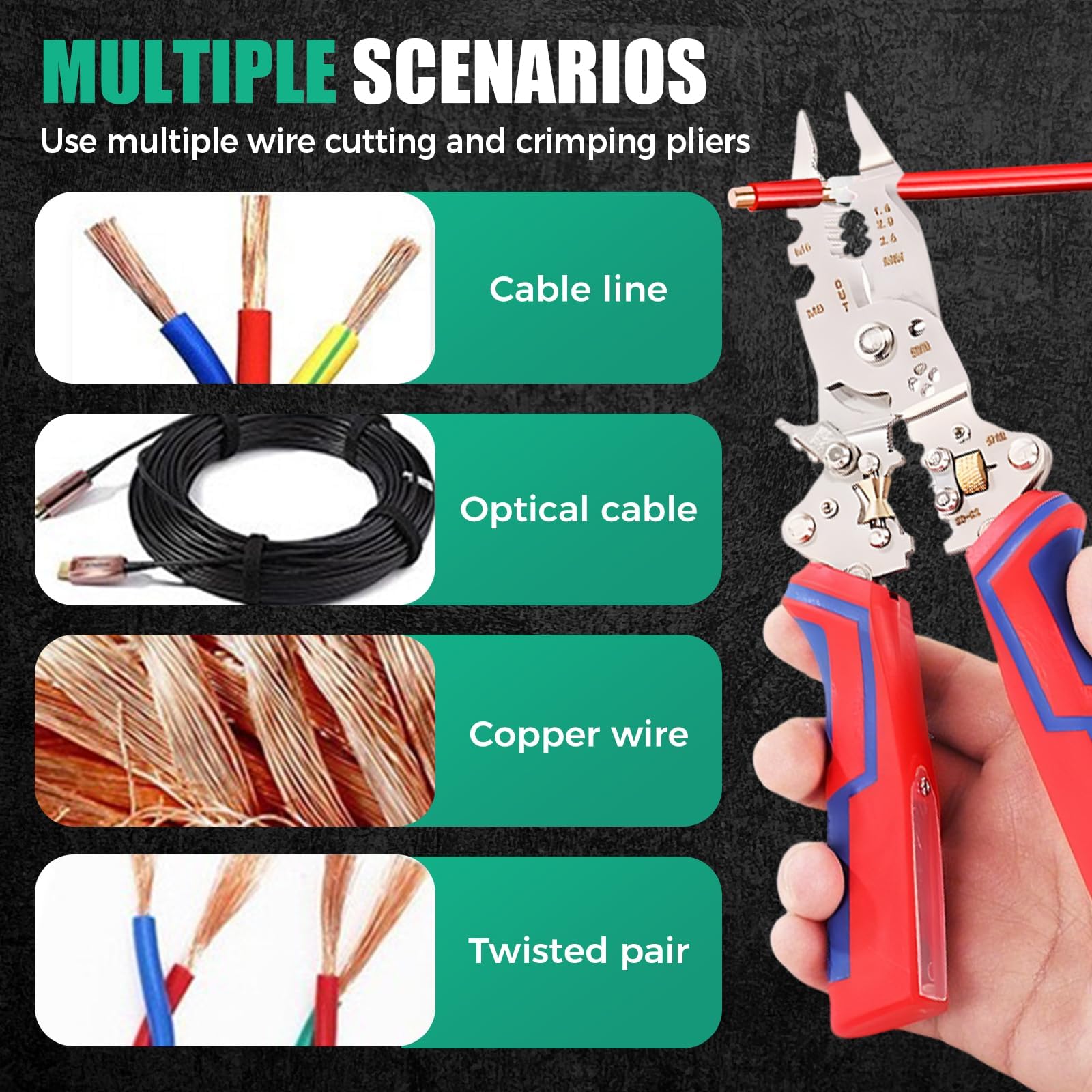 Spellafili 8 in 1 con Tester di Tensione Pinze Elettricità Spellafili Strumento di Sbucciatura Cavo Elettrico Multifunzione per Tagliare e Tirare Pinze Elettricista Strumento di Riparazione