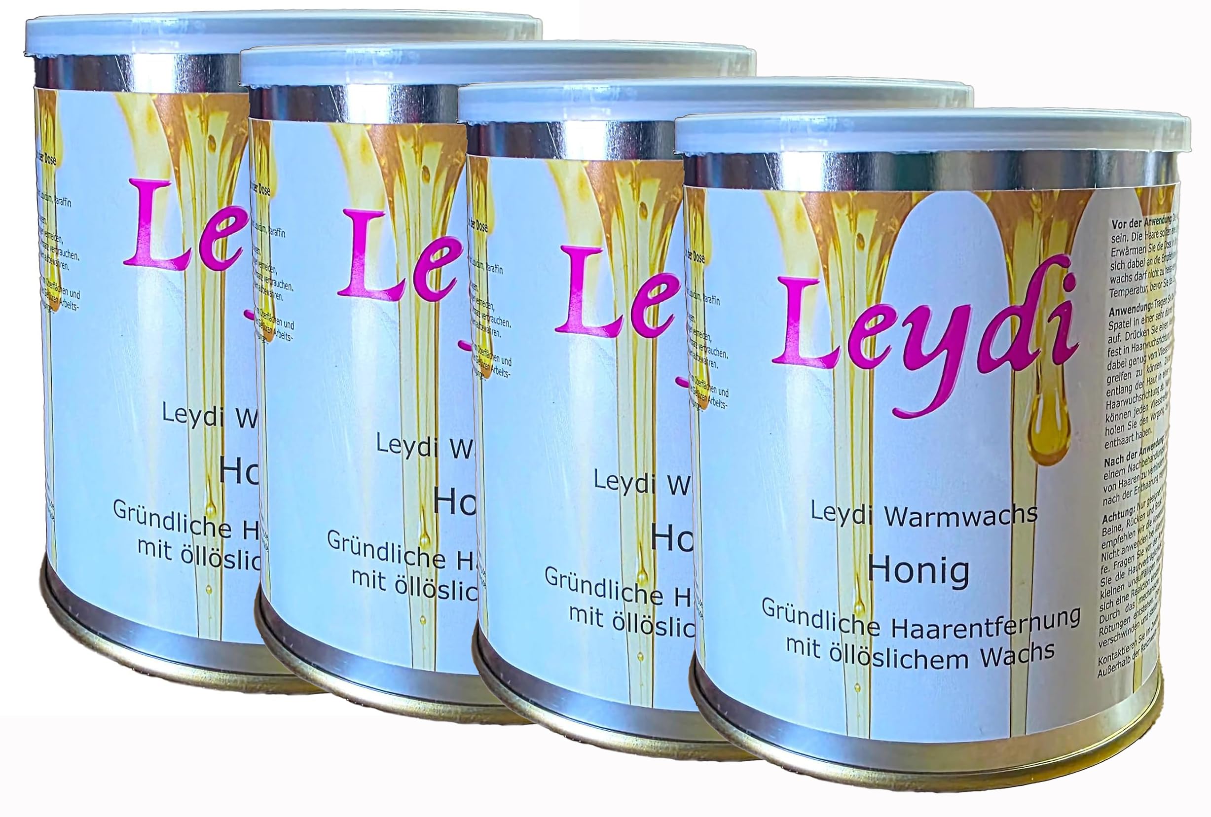 4x Leydi Warmwachs Honig in der Dose - 4000g Wachs zur Haarentfernung - Super Sparset