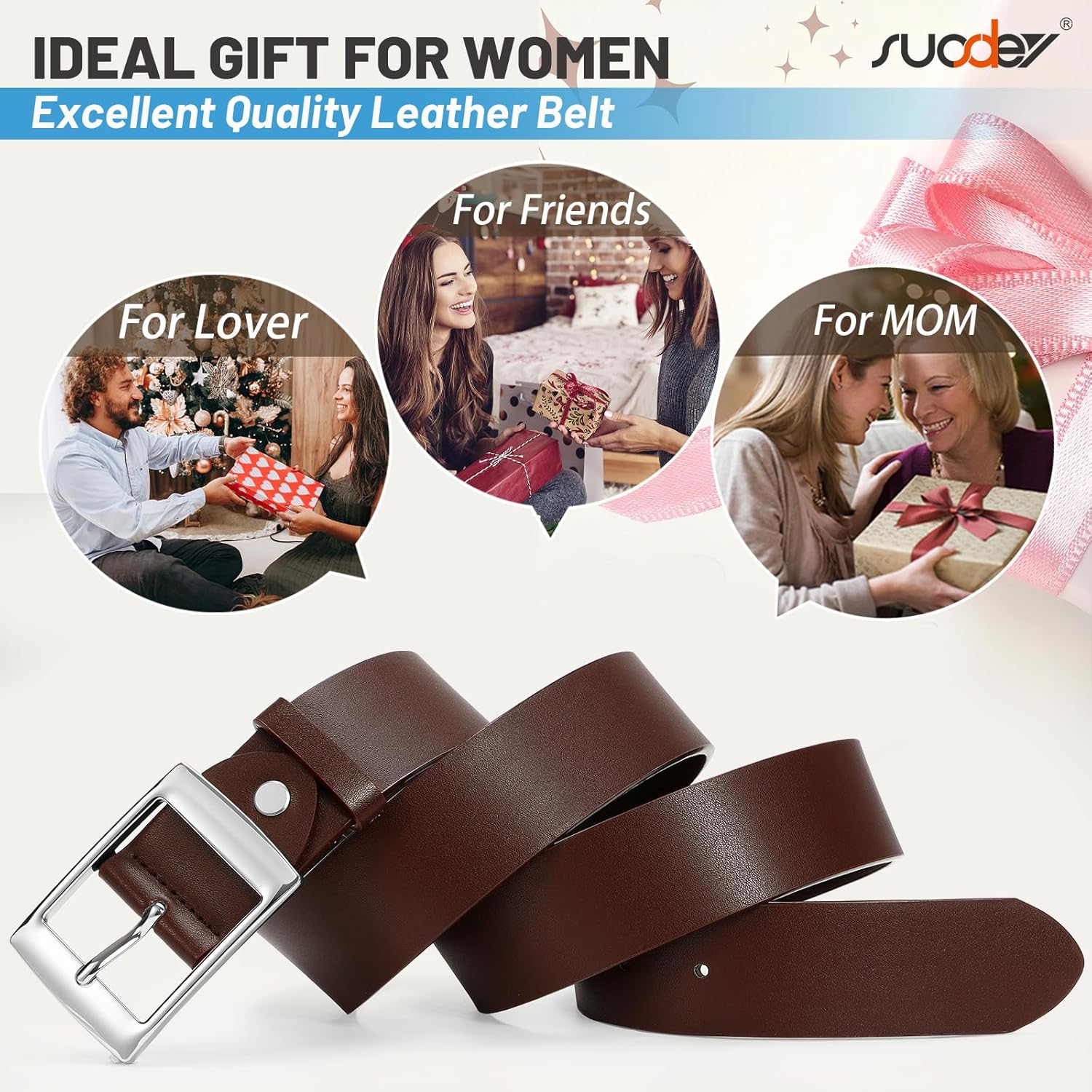 SUOSDEY Fashion Womens Leather Belts,Wide Waist Belt with Pin Buckle for Jeans Pants Dresses,1.5" width - Image 5