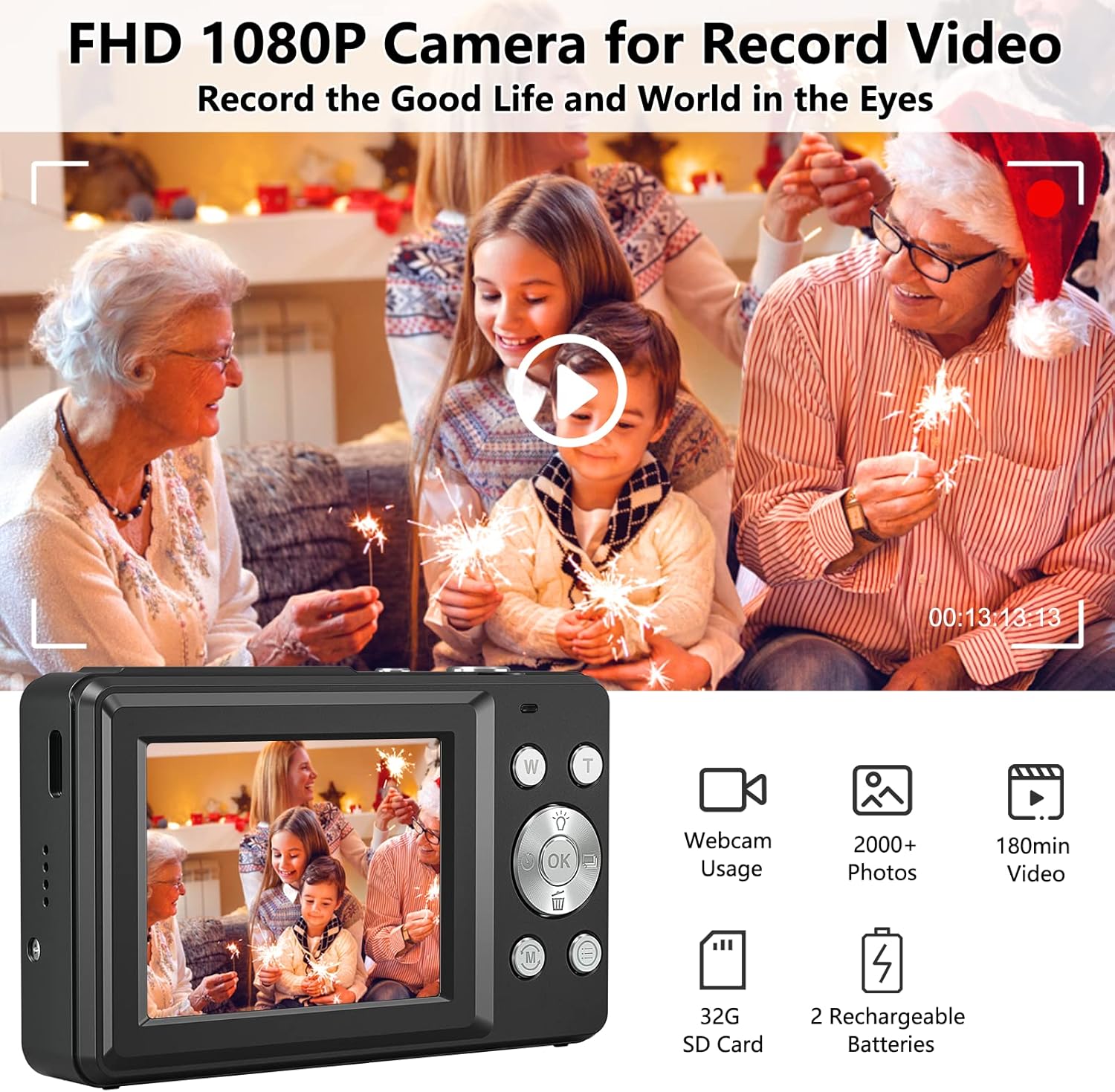 digital camera with sd memory card autofocus anti shake 44mp 1080p photography camera for kids teens birthday 16x zoom small portable vlogging camer