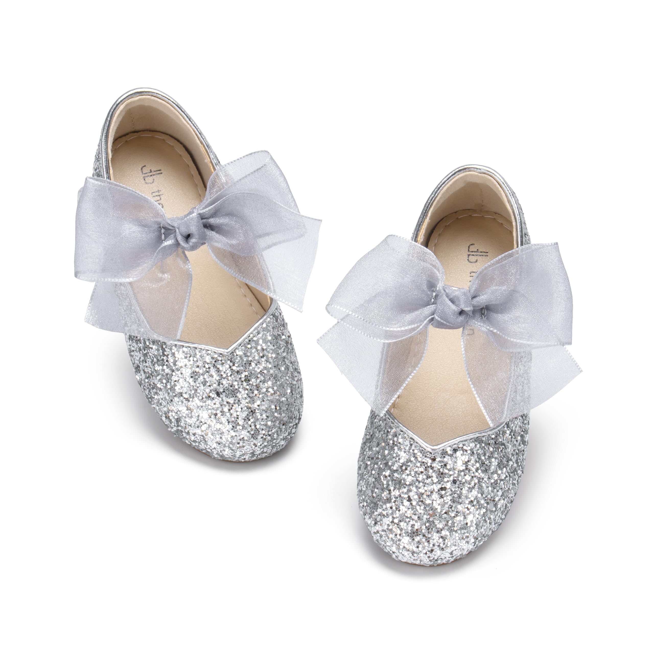 THEE BRON Girls Glitter Mary Jane Flats Shimmery Princess Style Shoes for Toddler Party