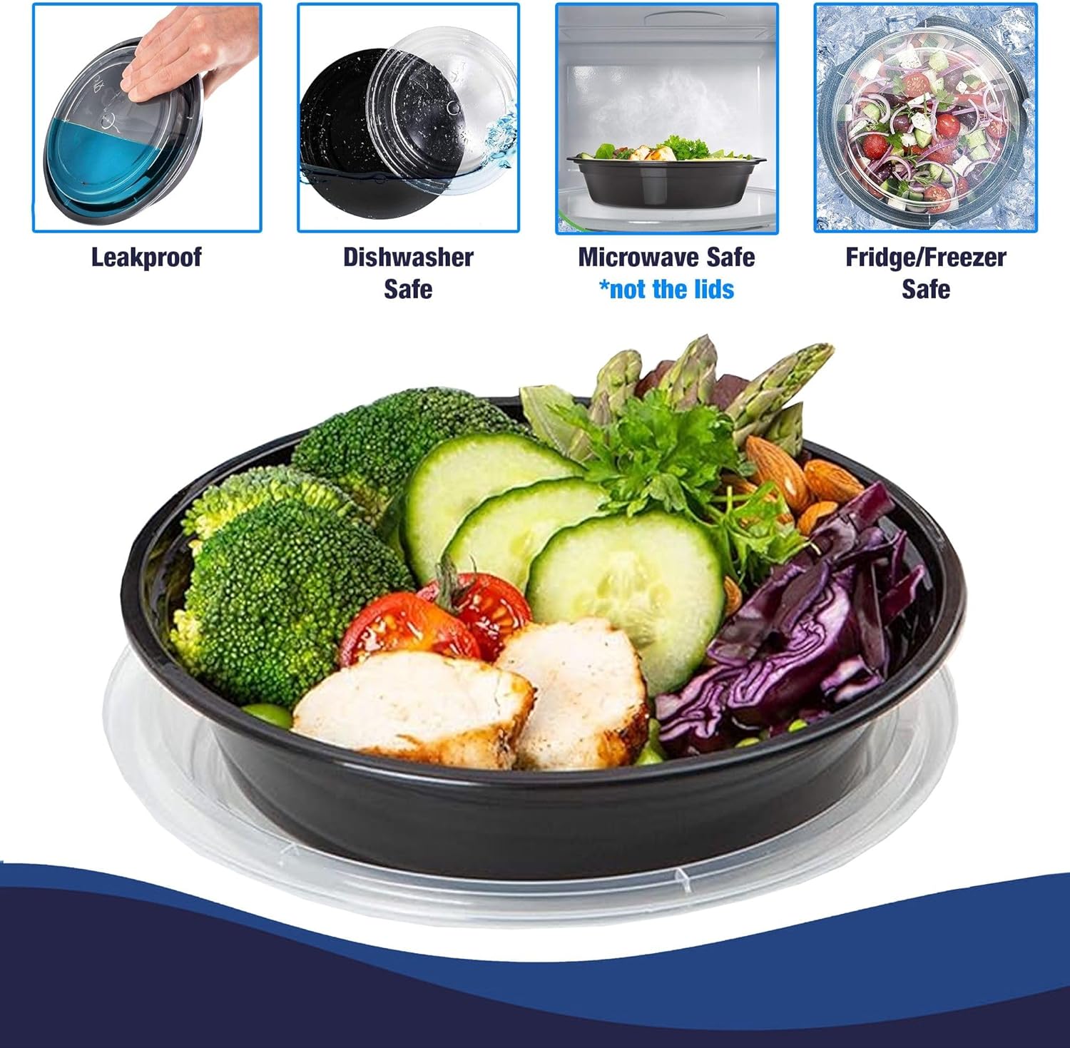 Ruthy's Outlet Meal Prep Containers with Lids, Food container bowl - BPA-Free, Stackable, Freezer & Dishwasher Safe, Reusable Food Storage for Lunch, Portion Control & Meal Prep (15 Pack, 48 oz) - Image 4