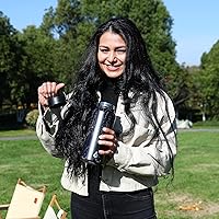 Vista 6 de BJPKPK - Botellas de agua aisladas con tapa con popote, botella grande de metal de 32 onzas con 3 tapas, termo reutilizable sin fugas y sin BPA