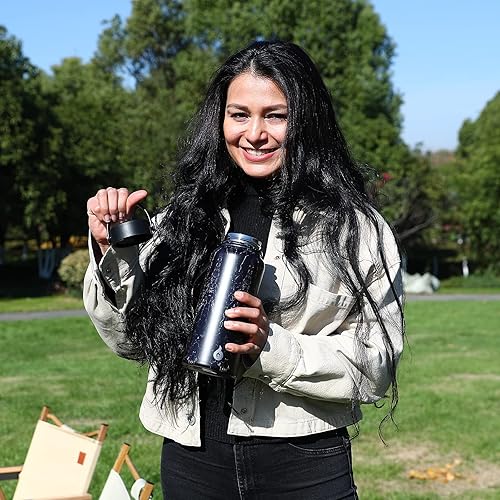 Miniatura 6 de BJPKPK - Botellas de agua con aislamiento y tapa con popote, grande (32 fl oz), acero inoxidable, 3 tapas, reutilizable, sin fugas ni BPA, termo,