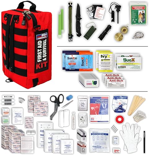 Outdoor Adventure - Kit de primeros auxilios y supervivencia, 211 piezas con herramientas y protección al aire libre