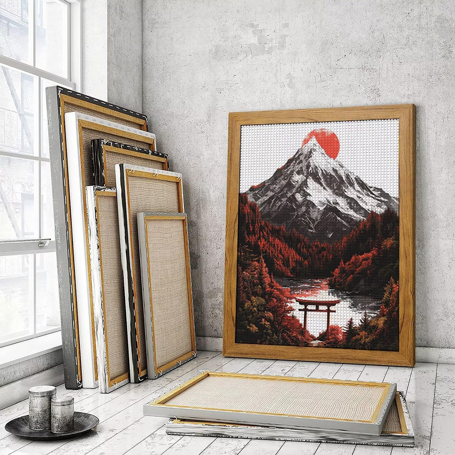 Obraz diamentowy 5D, DIY Mount Fuji Diament Pełny obraz, okrągły diament, diamentowy obraz artystyczny Rhinestone Ścieg krzyżykowy Malarstwo dla dorosłych Dzieci Początkujący, Dekoracja ścienna