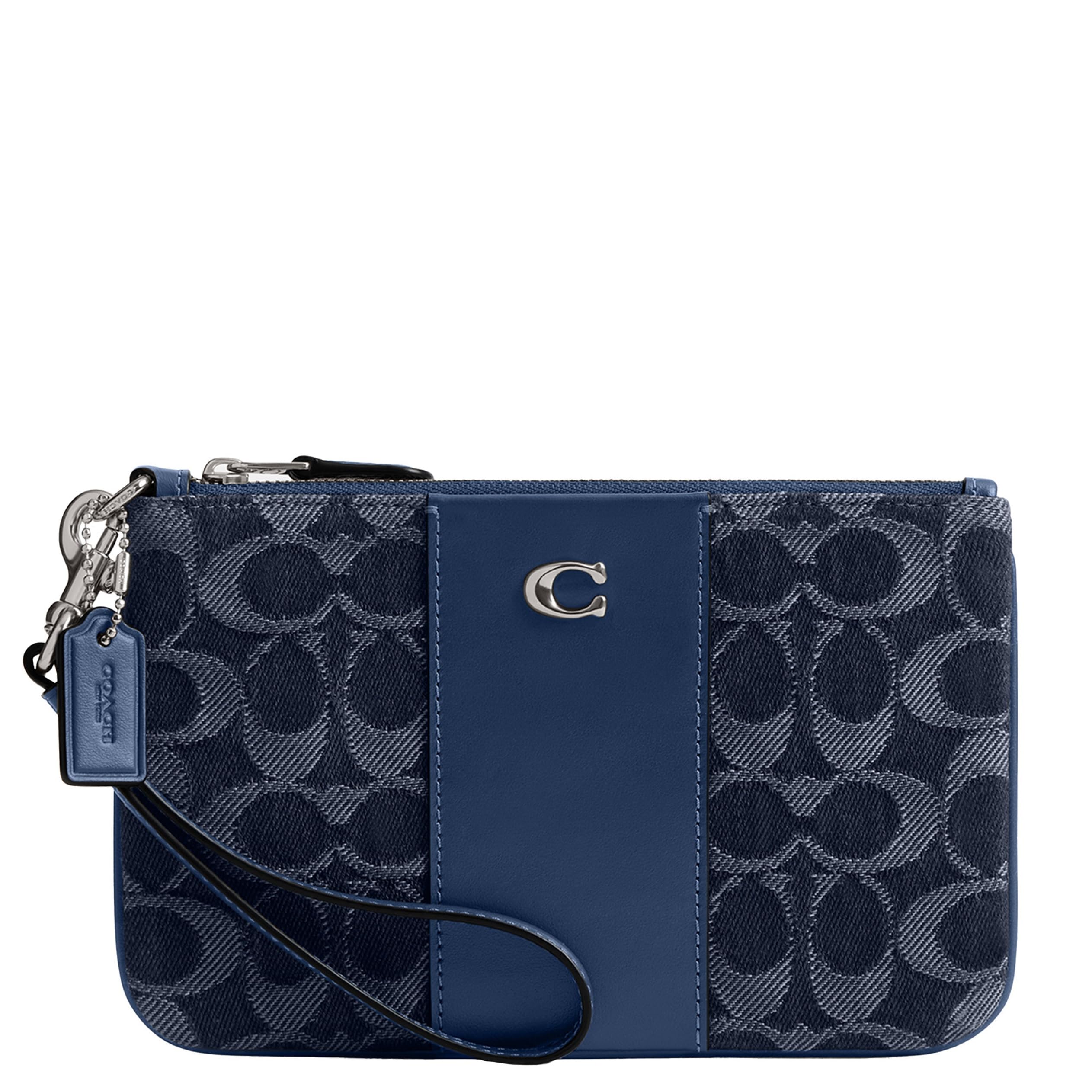 COACH Women's Essential Small Wristlet in Signature Denim Billfold, Deep Blue Multi, One Size