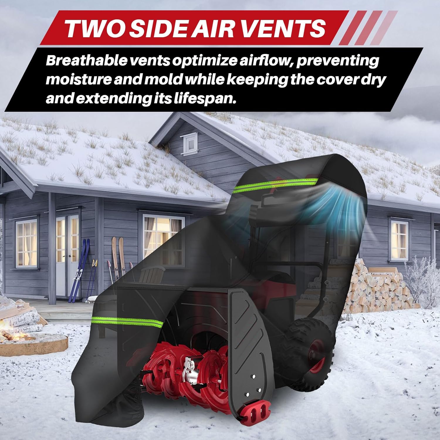 CHANGE MOORE Snow Blower Cover - 600D Snowblower Covers Water Repellent PVC Coating, 2x Air Vents , 2x fluorescent webbings, Storage Bag Universal Fit Most Two Stage Snow Blower Orange