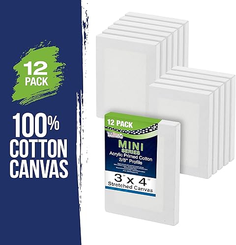 Miniatura 2 de U.S. Art Supply Mini lienzo estirado profesional imprimado de 3 x 4 pulgadas (1 paquete de 12 mini lienzos), ideal para pintar y manualidades
