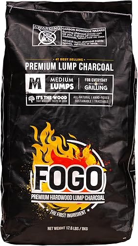 FOGO Madera dura de roble de primera calidad, totalmente natural, tamaño mediano y pequeño, carbón vegetal para asar y ahumar, bolsa de 17.6 libras