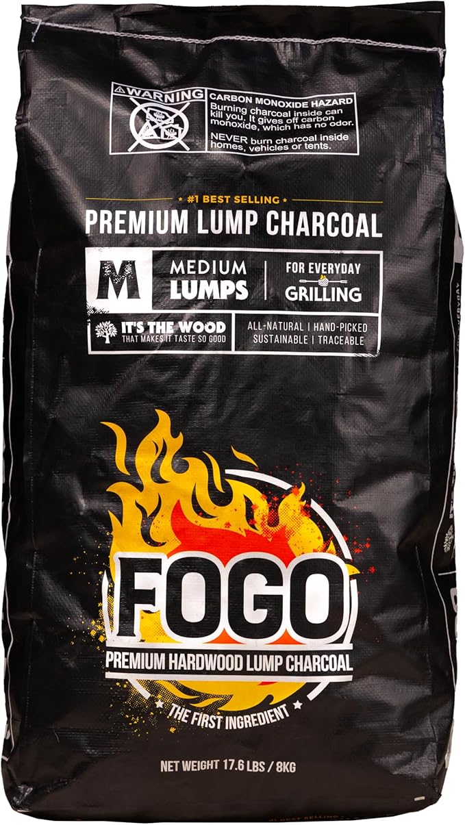 FOGO Premium Oak Restaurant Grade All-Natural Hardwood Medium and Small Sized Lump Charcoal for Grilling and Smoking, 17.6 Pound Bag