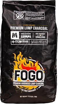 FOGO Premium Hardwood Lump Charcoal, Medium Sized Restaurant Quality Lump Charcoal for Grilling and Smoking, 17.6 Pound Bag