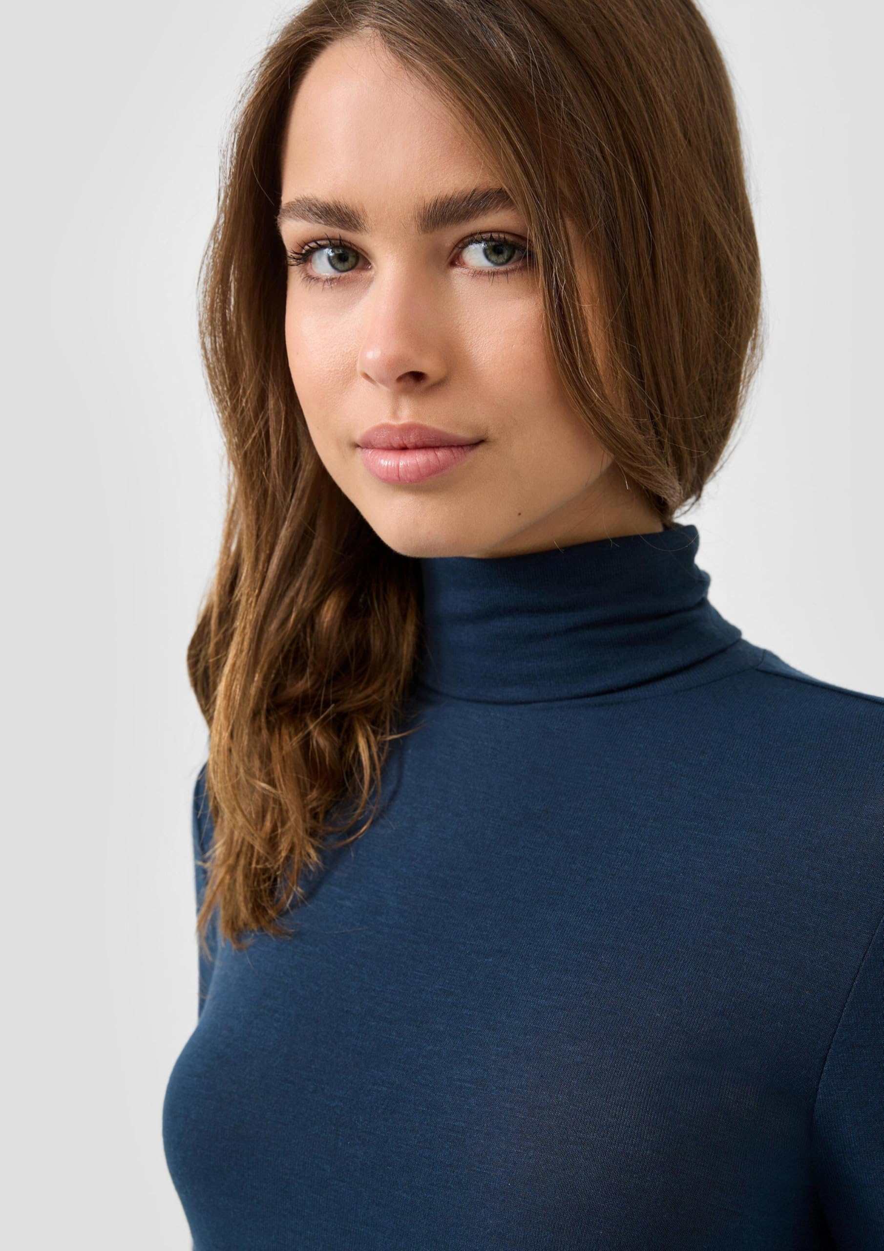 QS Damen Leicht Transparentes Rollkragenshirt Langarmshirt mit Rollkragen
