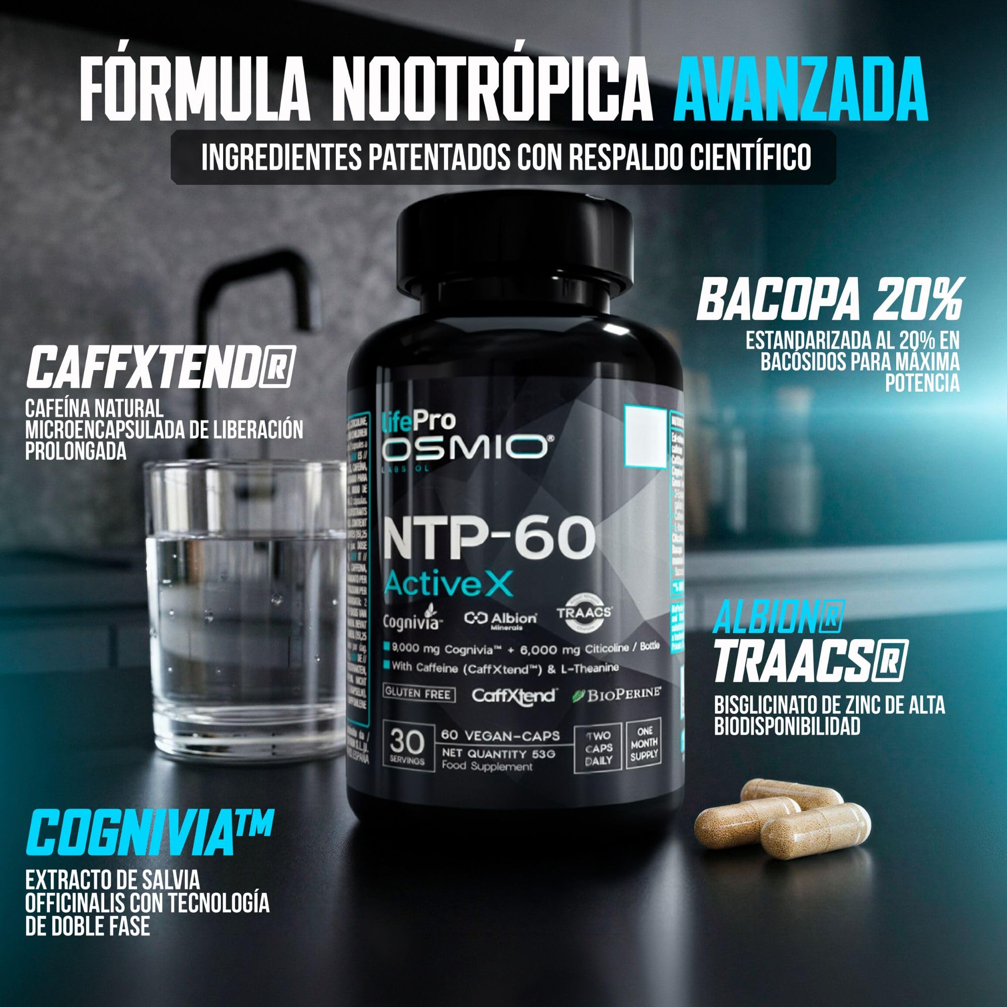 Lifepro Nootropikum mit natürlichem Koffein für anhaltende Energie und Wachheit mit Cognivia™, Ginseng, Bacopa, Ginkgo, Grüntee, Löwenmähne, Vitamin B6/B12, Zink und BioPerine