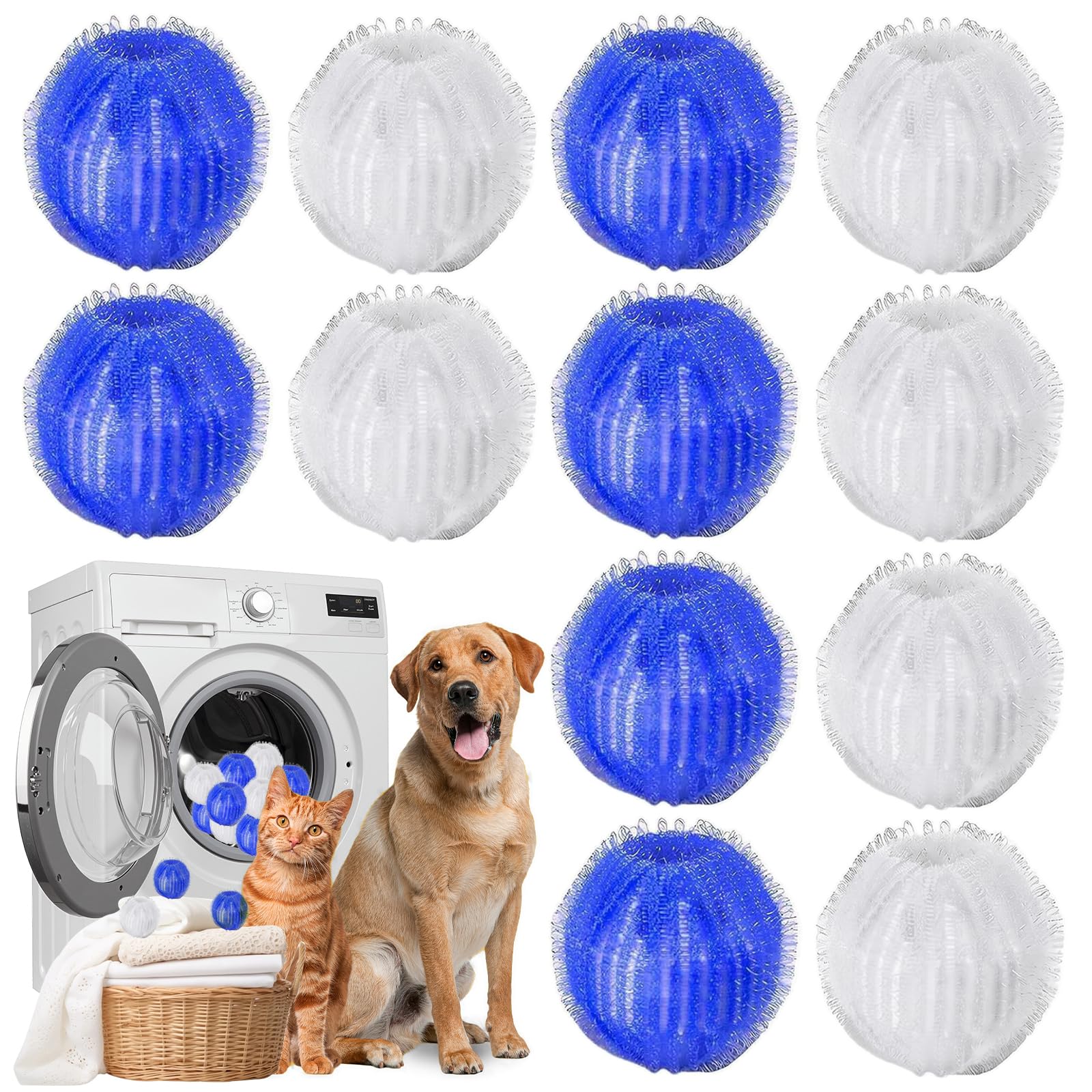 Washing Machine Hair Catcher, Pet Hair Remover Washing Machine, Dog & Cat Hair Remover, Reusable Laundry Lint Trap Cleaning Balls for Clothing Bedding and Blankets, 12 Pack