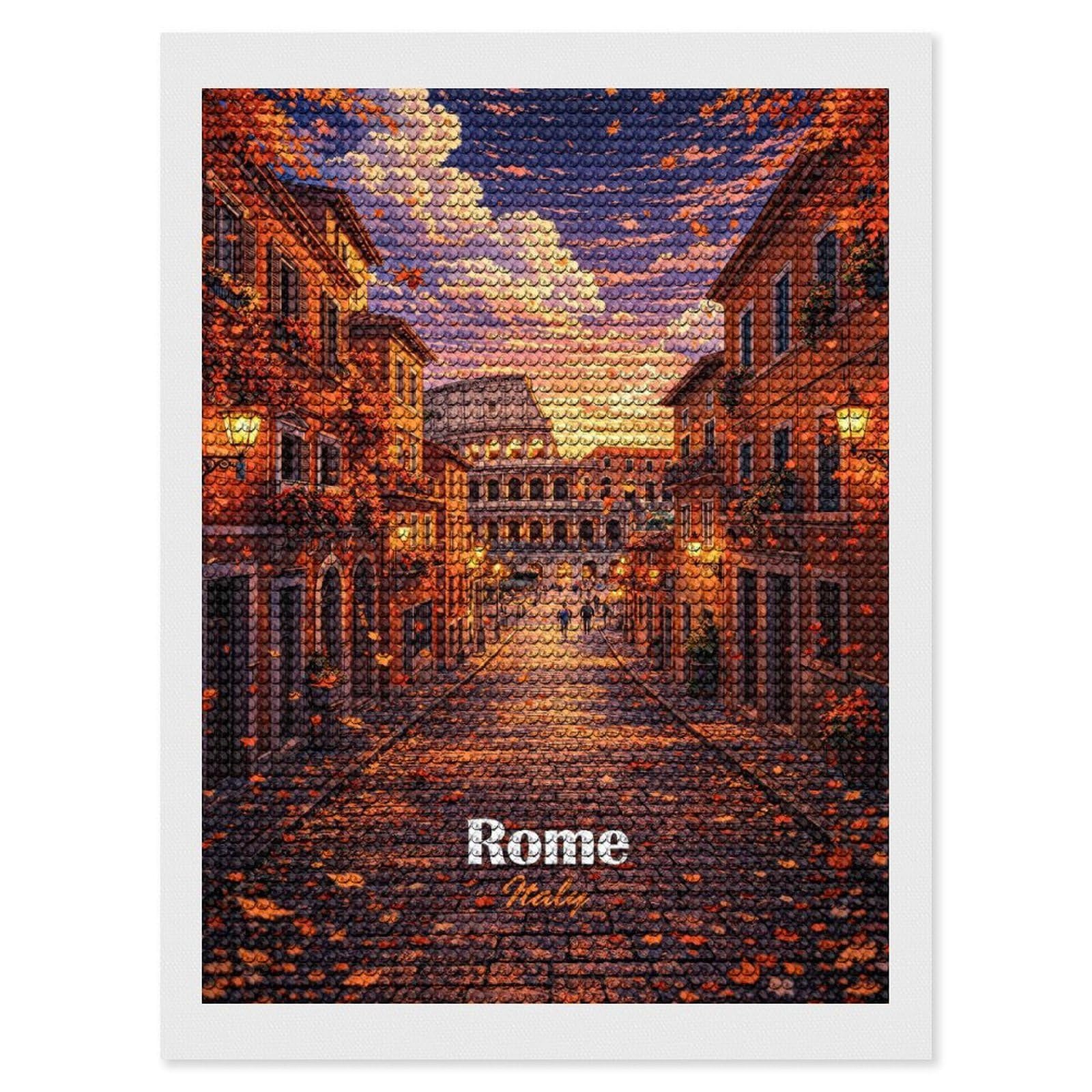 Junmoney Rome Street with Colosseum at Sunset Diamond Painting Kit 12"x16", for Women, Simple to Start, Bedroom Decor, Christmas Gift, Good for Quiet Evenings