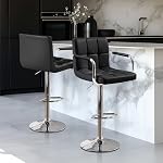Yaheetech Bar Stools Adjustable Counter Stools Bar Chairs Synthetic Leather Modern Design Swivel Barstools Gas Lift Stools for Kitchen Counter 360 Degree Swivel Seat Top, Set of 2 Black