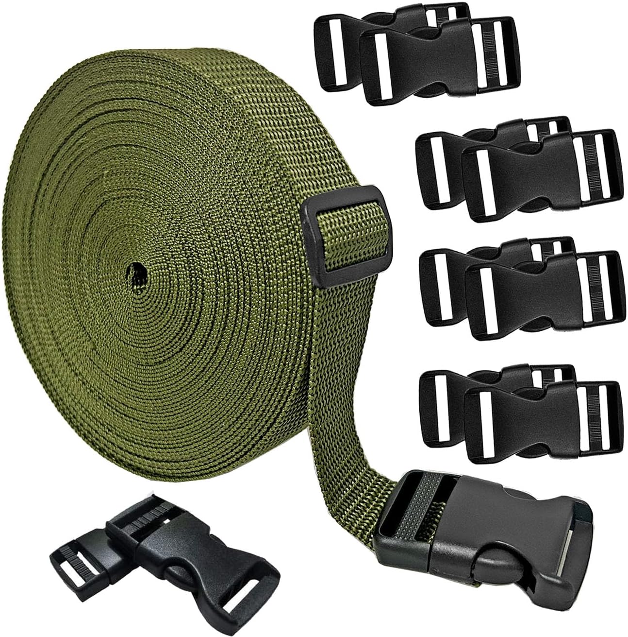 10 M Nylon Webbing Strap Band with 10 Sets of Flat Side Release Buckles and Tri-Glide Slides for DIY Making Luggage Strap and Backpack Repairing