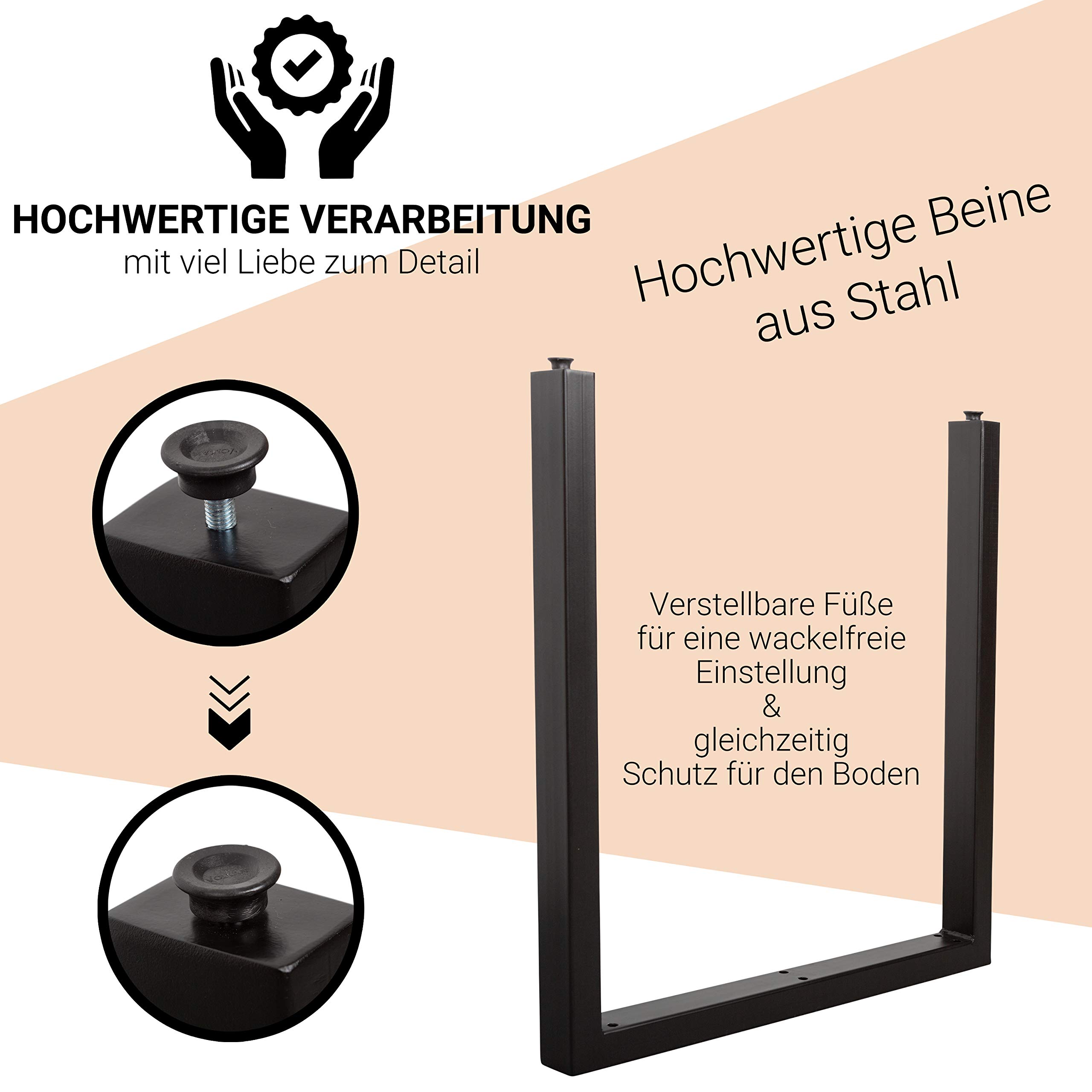 Staboos Tischgestell Metall für Esstisch 2X (70x70 cm) U Gestell - Metall Stärke 2 mm - Büro Tisch - matt schwarz