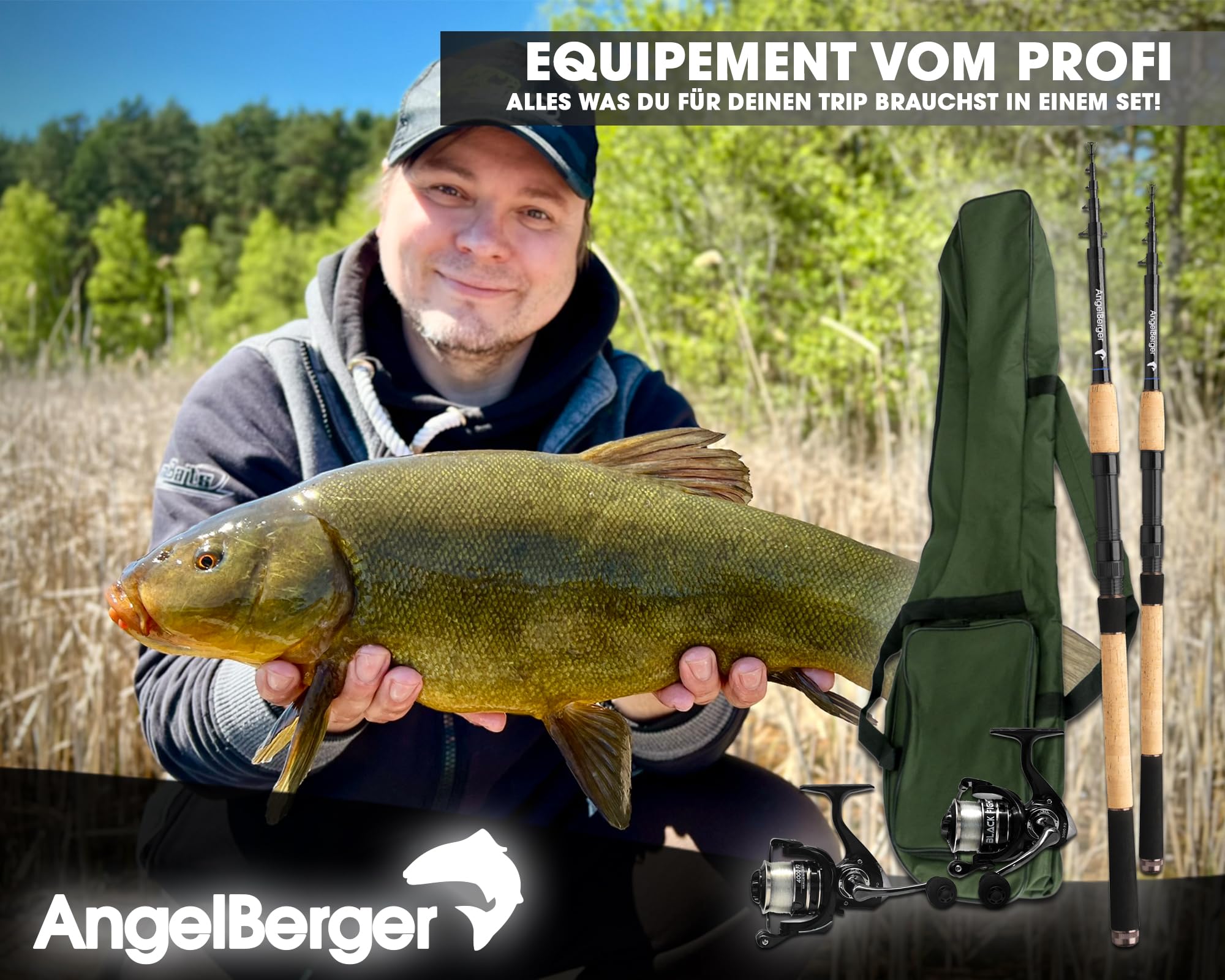 Angel Berger Angelset Komplettset 2 Teleskopruten Rollen Rutentasche Angelruten Angelrollen mit Angelschnur und Rutentasche