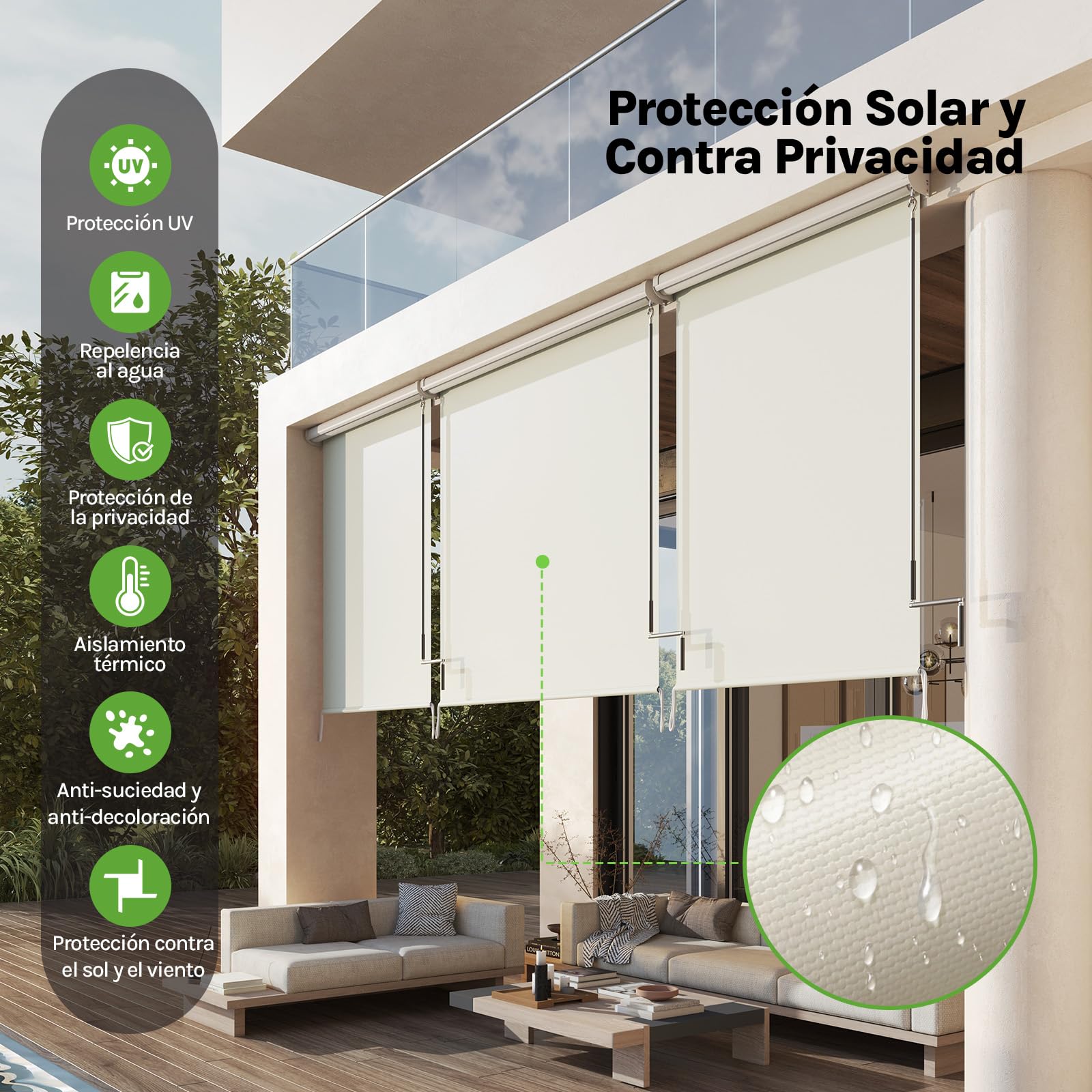 WOLTU Toldo Vertical Exterior con Manivela Manual, 140x240 cm Beige | Estor Persiana Enrollable Retráctil, Estor para Balcón Terraza Jardín, Pantalla de Privacidad Toldo, Protección Solar UV