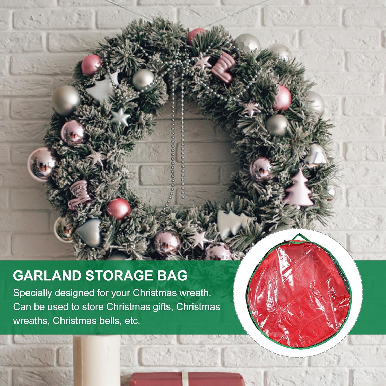 SUPVOX Christmas Wreath Storage Bag 30cm Round Garland Holder with Window Red Foldable Storage Sack for Holiday Decor and Christmas Supplies