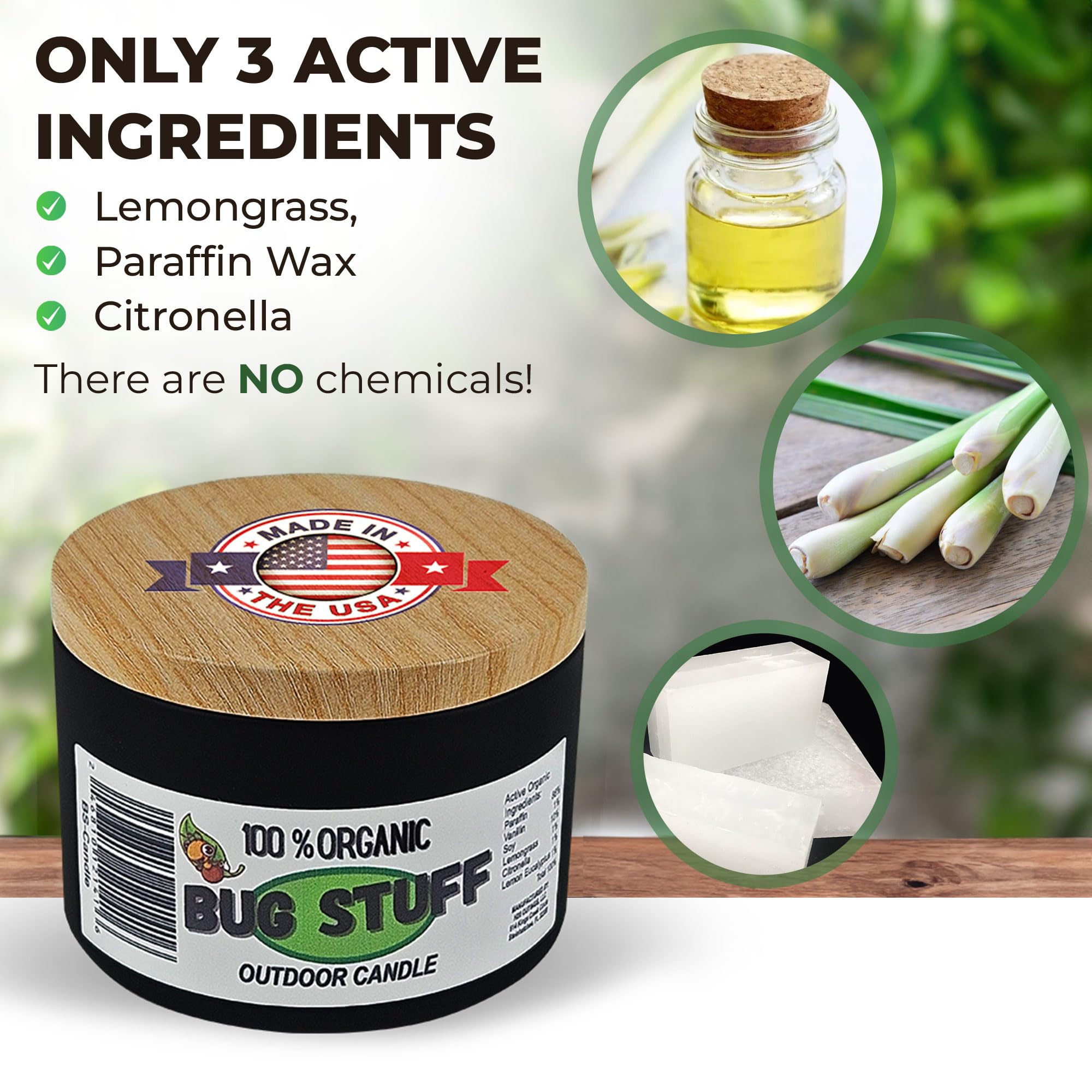 Bug Stuff All-Natural Outdoor Citronella Candle, 100% Organic Bug Candle with Fresh Citrus Scent, Perfect for Outdoor Patio & Camping Accessories, Keeps All Insects Away, Made in The USA (1)