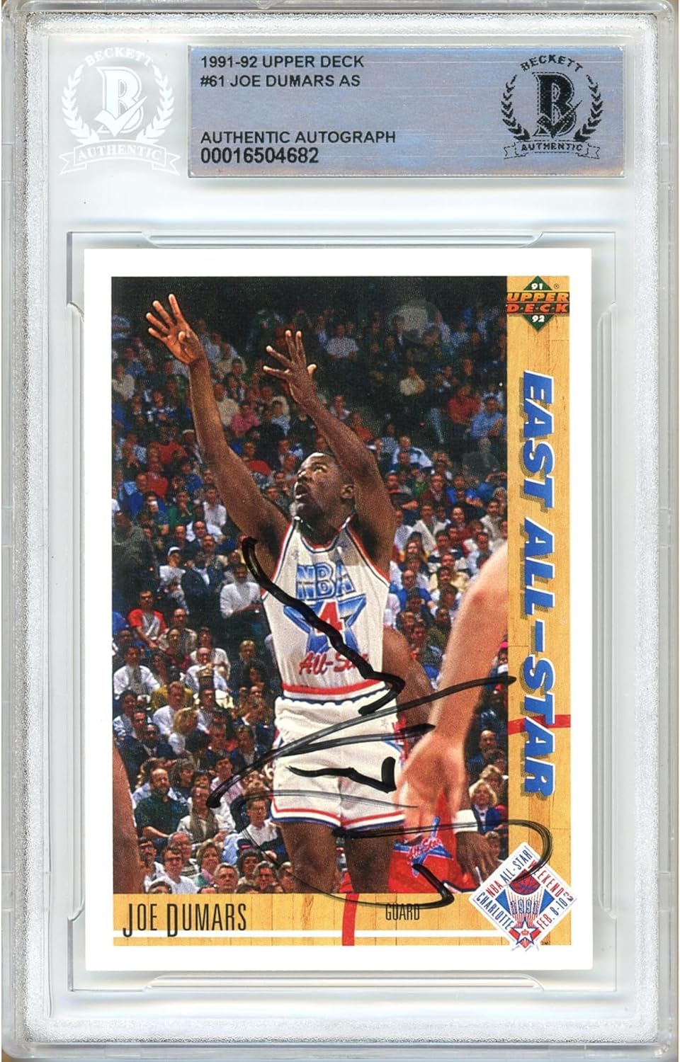 Joe Dumars Autographed 1991 1992 Upper Deck All Star #61 Basketball Trading Card Slab Beckett BAS Authentic Slabbed COA Played For Detroit Pistons NBA