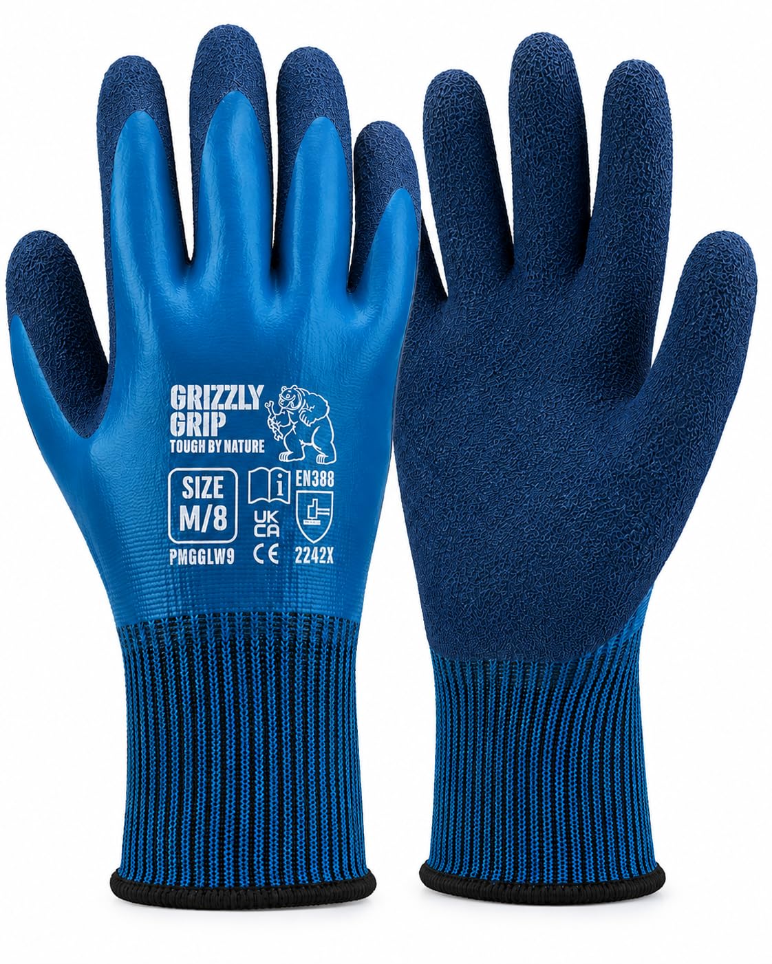Auto Choice Grizzly Grip Waterproof Work Gloves – Double Coated Nitrile Gloves with Textured Grip – Waterproof Thermal Grip Gloves for Construction, Gardening & Warehouse (480, Medium | Size-8)