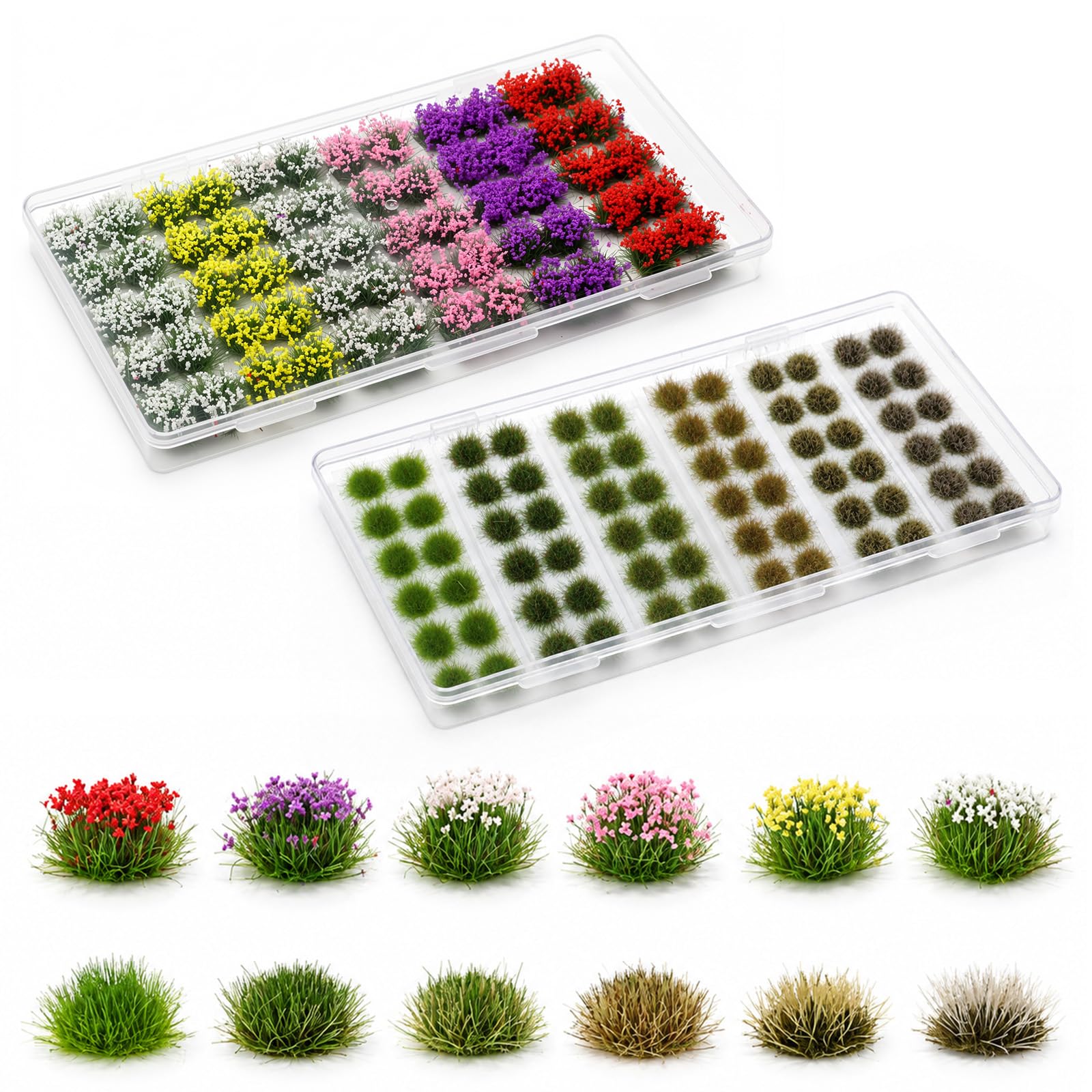 120Pcs Miniature Plants Colorful Flower Cluster Groups Static Grass Tufts
