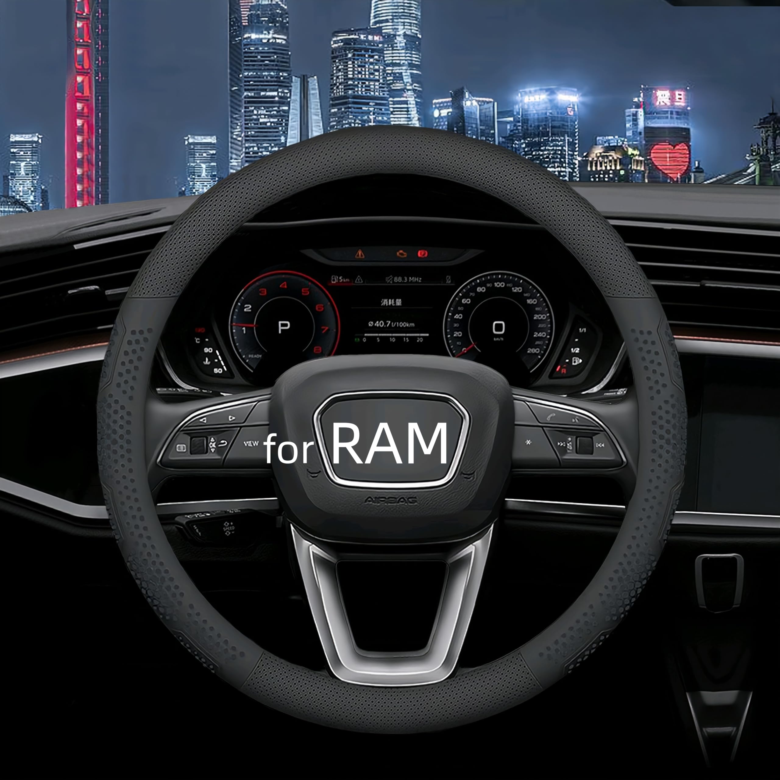 Yangday Leather Steering Wheel Cover for Dodge Ram 1500 2500 3500, 15.5-16 inches Car Steering Wheel Cover with Non-Slip Breathable (Black)