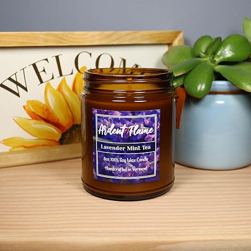 Miniatura 6 de Velas  Té de menta y lavanda  Vela de cera de soja 100% natural para decoración del hogar  Altamente perfumada  Fragancia premium  Hecho a mano en