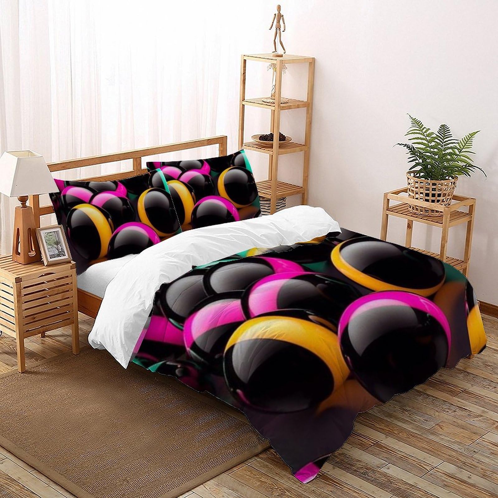 Housse de couette King boules colorées imprimé 3D microfibre avec taies d'oreiller