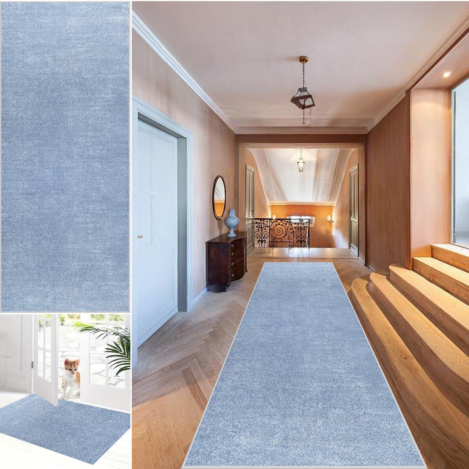 Fjhaeuo Carpet Runner for Hallway Non Slip Long Kitchen Runners Large Rugs Living Room, Short Pile Washable Rug Area Rugs for Bedroom Dining Room bathroom sink carpet 100 x 530 cm