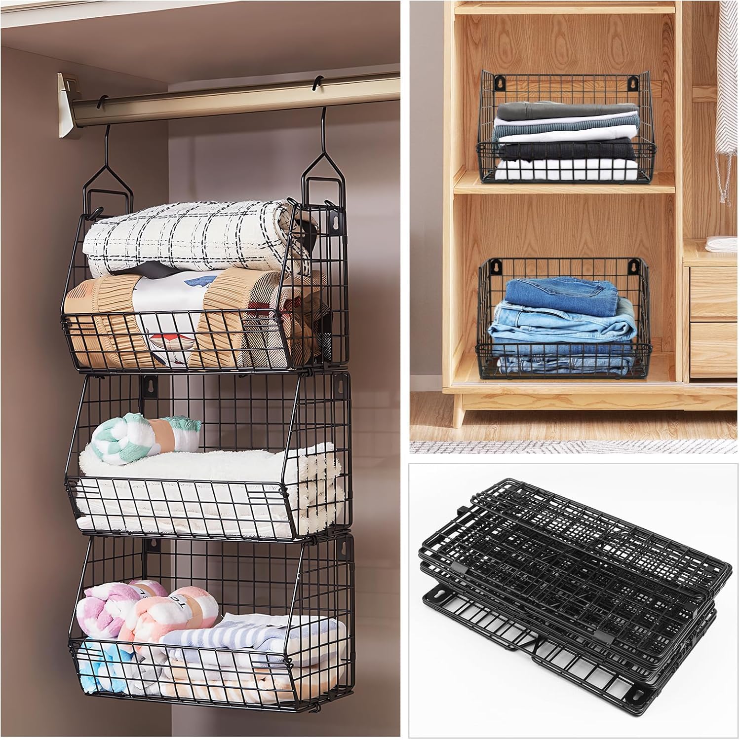 Amazon｜Fenghome クローゼット 収納 吊り下げ 2段 ワイヤーバスケット