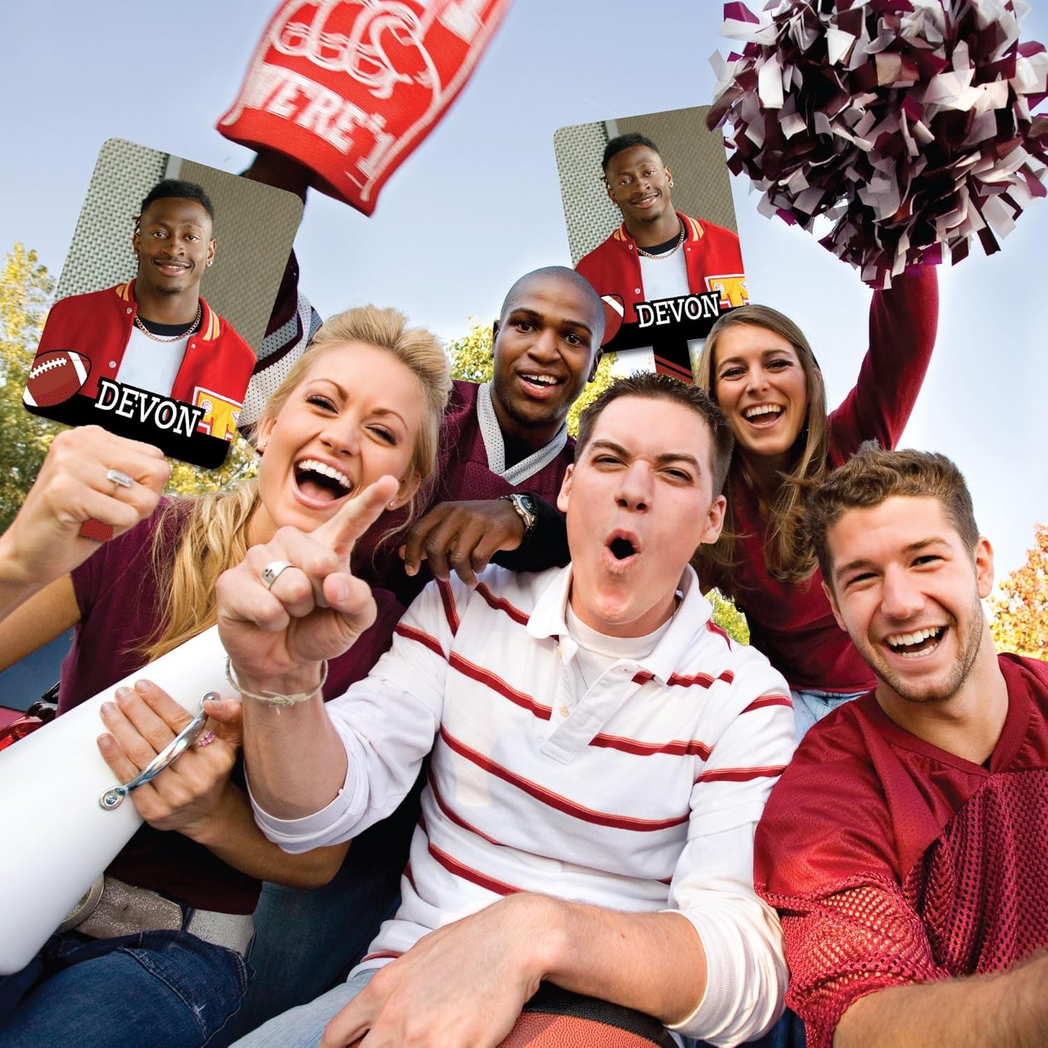 Big Dot of Happiness Custom Football Photo Paddles, Senior Night Face Fans with Handles, Personalized Graduation Big Head on Stick, Sports Face Cutouts, Party Photo Booth Props, 12pc