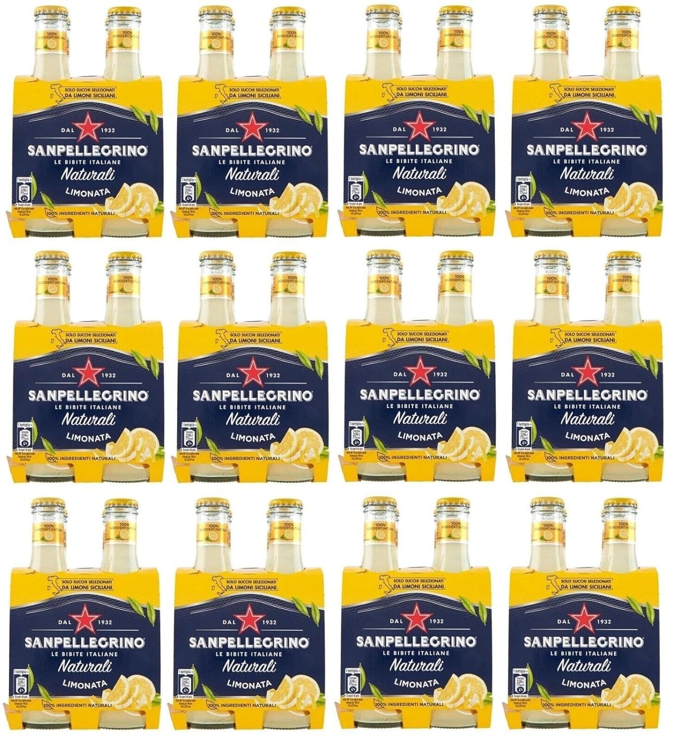48x San Pellegrino Limonata Naturali Bevanda Analcolica Rinfrescante con succo di limone italiano, Bottiglia di vetro 20cl