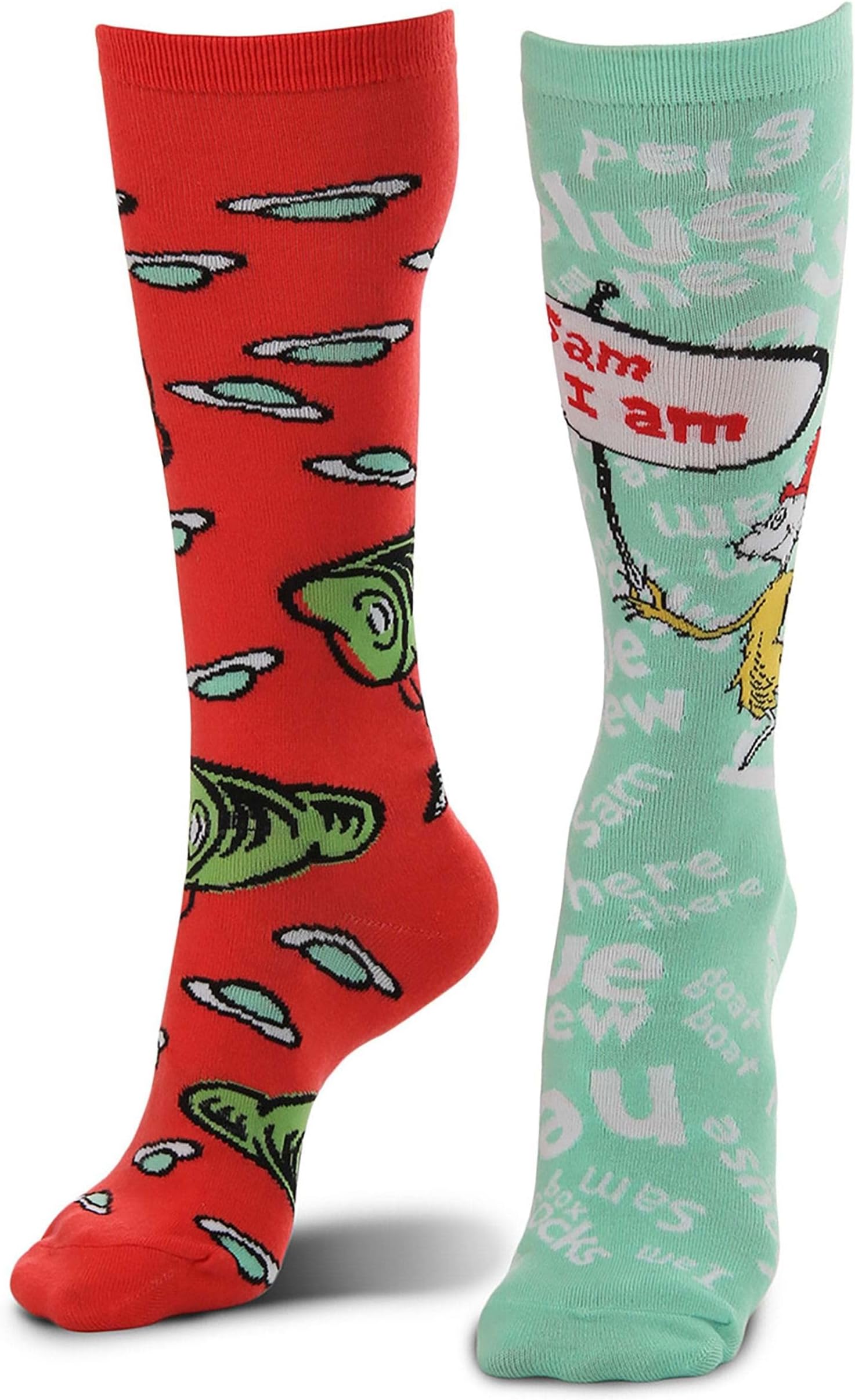 elope Dr. Seuss Green Eggs and Ham Knee High Socks for Adults and Teens, Red/Blue, One size