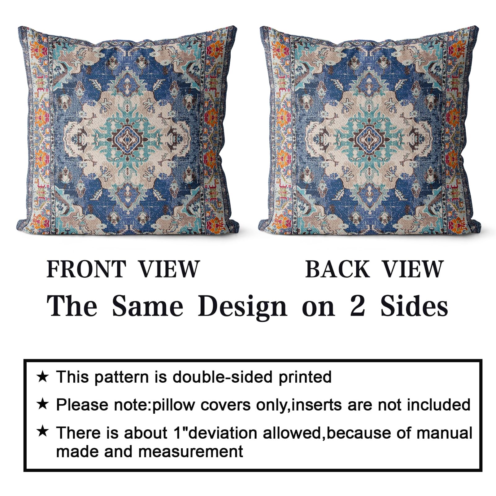 Snylcce Set of 2 Bohemian Style Cushion Covers 40x40 cm Decorative Square Throw Pillow Covers 40x40 CM Sofa Car Pillowcase for Outdoor Home Bed Living Room Couch Decor (Blue) - Image 2