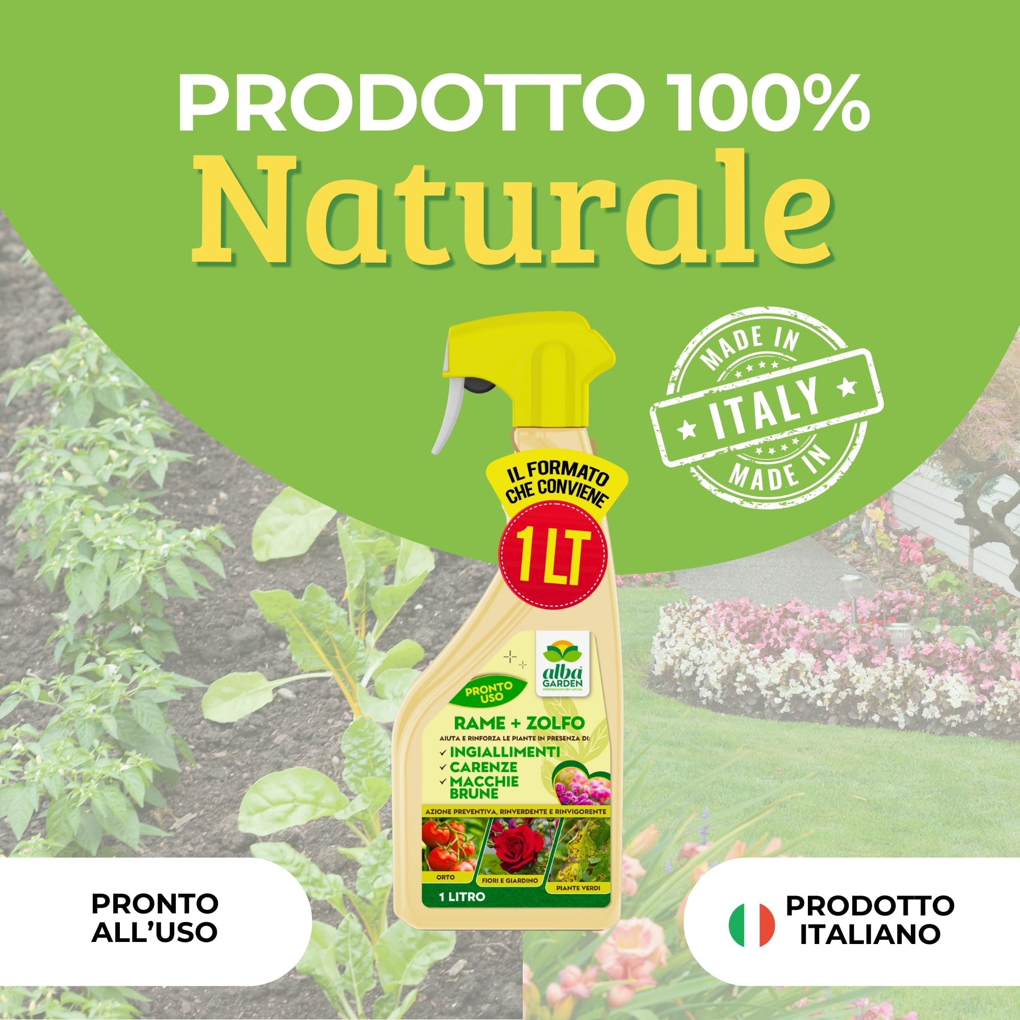 Albagarden Rame Zolfo Spray Fungicida MAXI 1L Concime per Piante