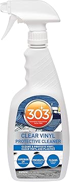 303 Products Marine Clear Vinyl Protective Cleaner, Clear Vinyl Window Cleaner & Protectant for Isinglass & Strataglass UV Protection, Prevents Yellowing & Cracking, 32 oz