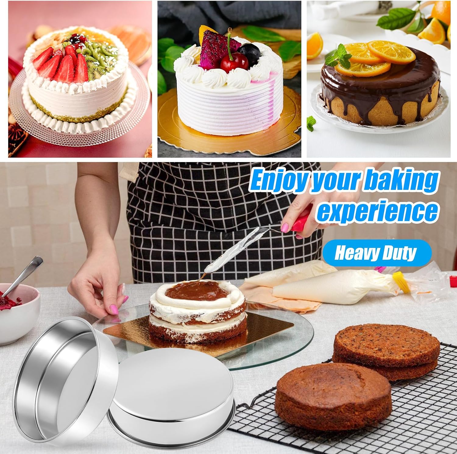 9½ Inch Cake Pan Set of 4, Stainless Steel Cake Pans Round, Baking Bakeware with Mirror Finish, Oven Safe Dishwasher Safe
