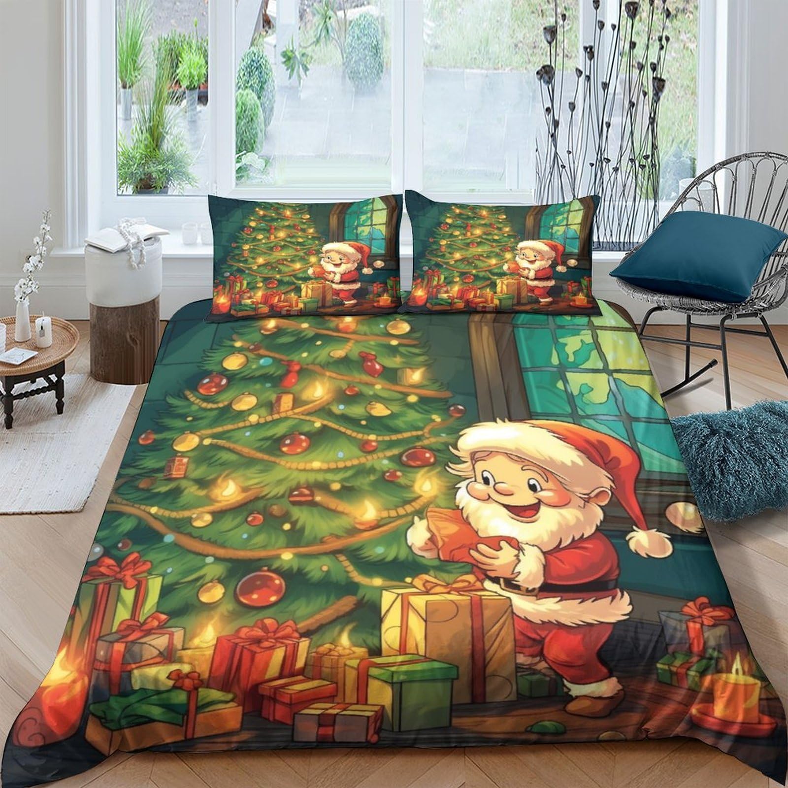 Housse de couette Noël fermeture éclair fini la couette qui glisse du lit King