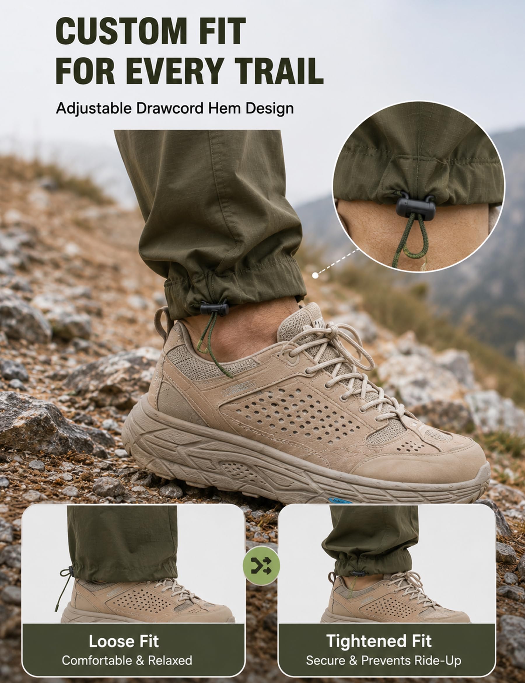 KUTOOK Pantalón Trekking para Hombres Pantalones Tácticos Senderismo Elástico Respirante Cortaviento Ligero Senderismo con 5 Cremalleras Bolsillos LP626